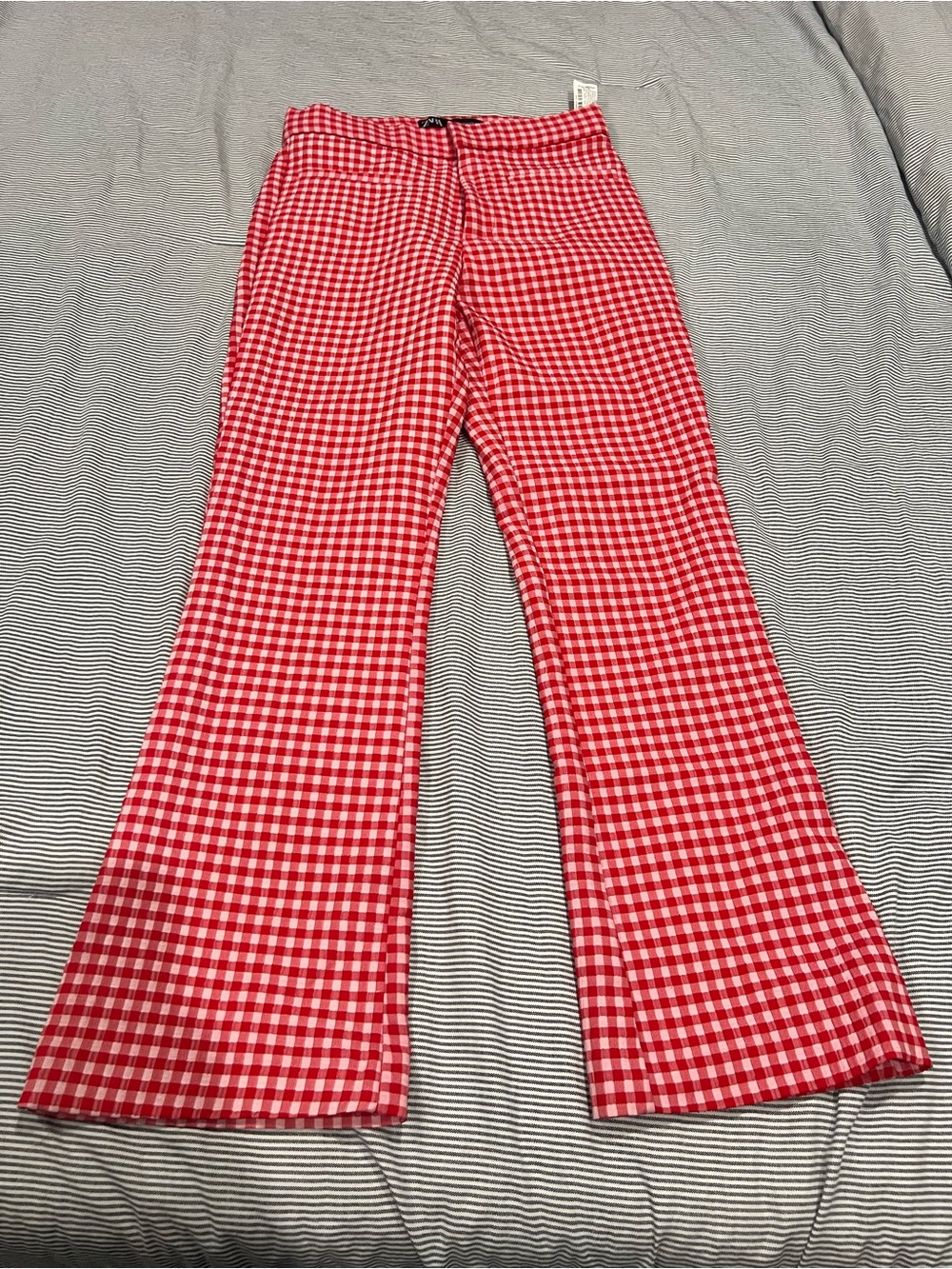 Zara Red and White Gingham Flare Pants